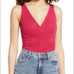 Leith Sleeveless Ruched V-Neck Bodysuit Size XXS